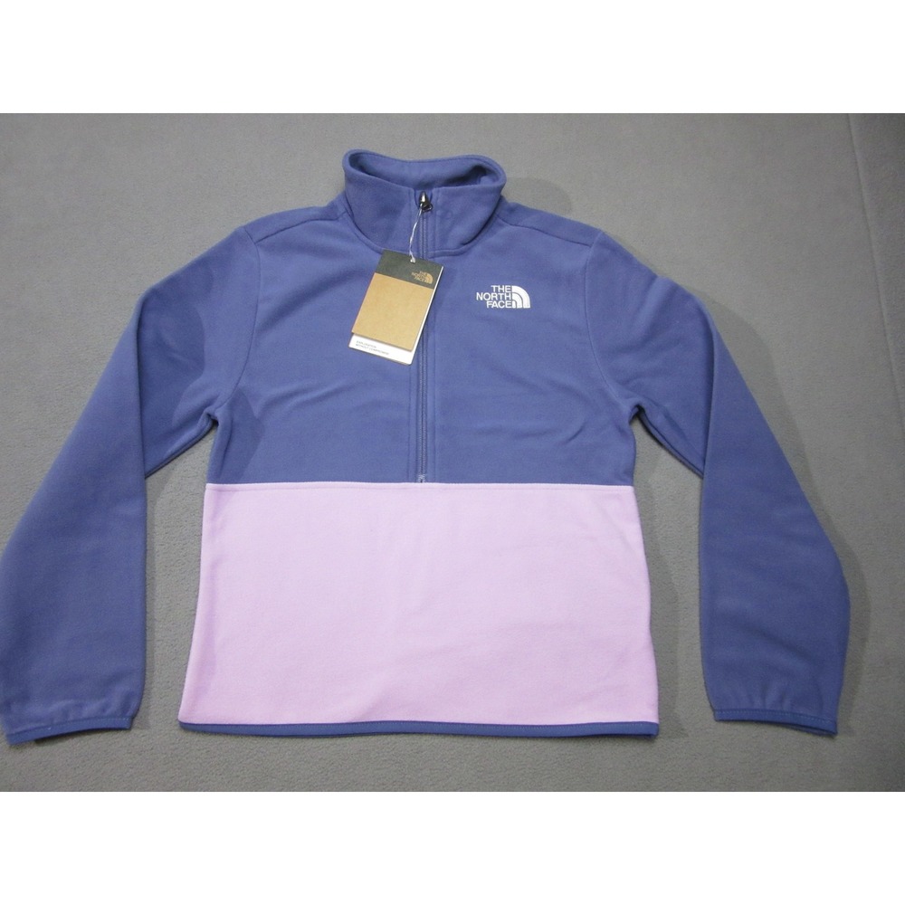 The North Face Fleece Teen Medium Cave Blue Lavender Colorblock 1/4 Zip